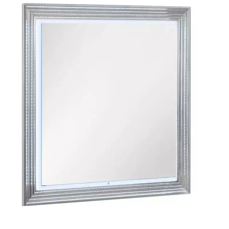 Specchio da comò incorniciato illuminato White Wood Square da 42 pollici