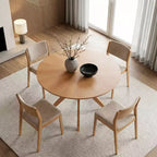 Tavolo da pranzo rotondo in legno massello da 47 pollici, base a piedistallo intersecante color miele per 4-6 persone per cucina e sala da pranzo