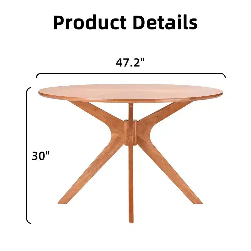 Tavolo da pranzo rotondo in legno massello da 47 pollici, base a piedistallo intersecante color miele per 4-6 persone per cucina e sala da pranzo
