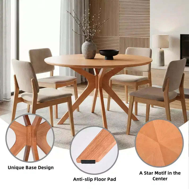 Tavolo da pranzo rotondo in legno massello da 47 pollici, base a piedistallo intersecante color miele per 4-6 persone per cucina e sala da pranzo