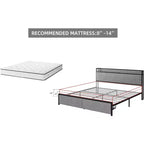 Telaio letto King Size con 2 cassetti portaoggetti, telai letto moderni con testiera a scaffale imbottita, senza rumore, non necessita di rete a molle, grigio
