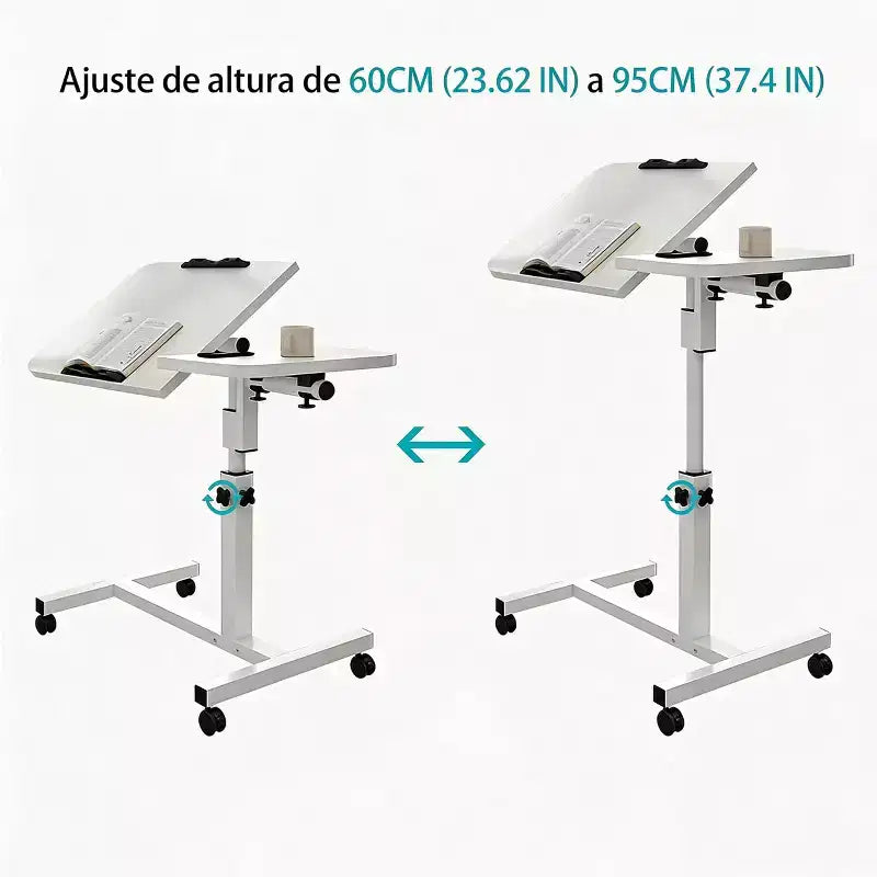 Tavolo Laterale / Servitore da Letto e Divano con Ruote, Scrivania Regolabile in Altezza per Laptop per Casa, Ufficio o Uso Comodino
