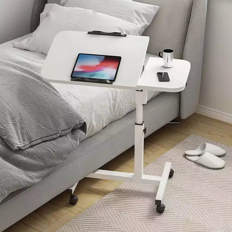Tavolo Laterale / Servitore da Letto e Divano con Ruote, Scrivania Regolabile in Altezza per Laptop per Casa, Ufficio o Uso Comodino