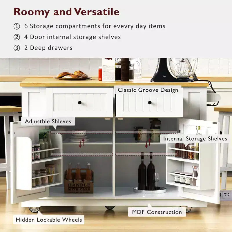 Carrello da Cucina con Isola, Ribaltina, Mobile Contenitore e Ruote
