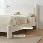 Letto Imbottito in Tessuto Bouclé, Letto a Piattaforma Cloud con Morbida Testiera Rotonda e Gambe Robuste, Nessuna Rete a Molle Necessaria, Bianco, Facile da Montare, Giroletto