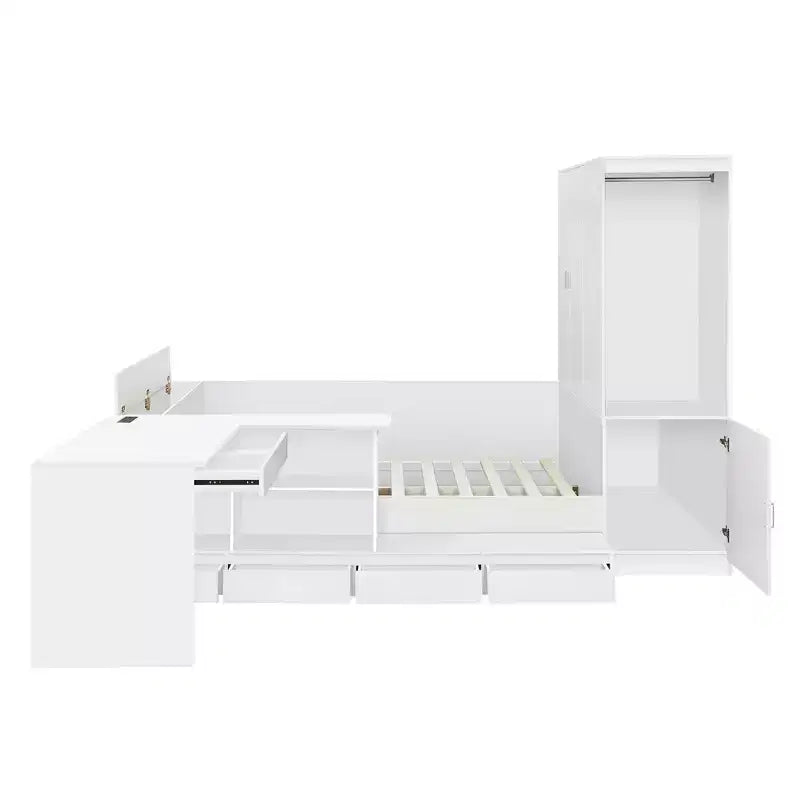 Letto completo con 6 cassetti, scrivania, armadio e guardaroba