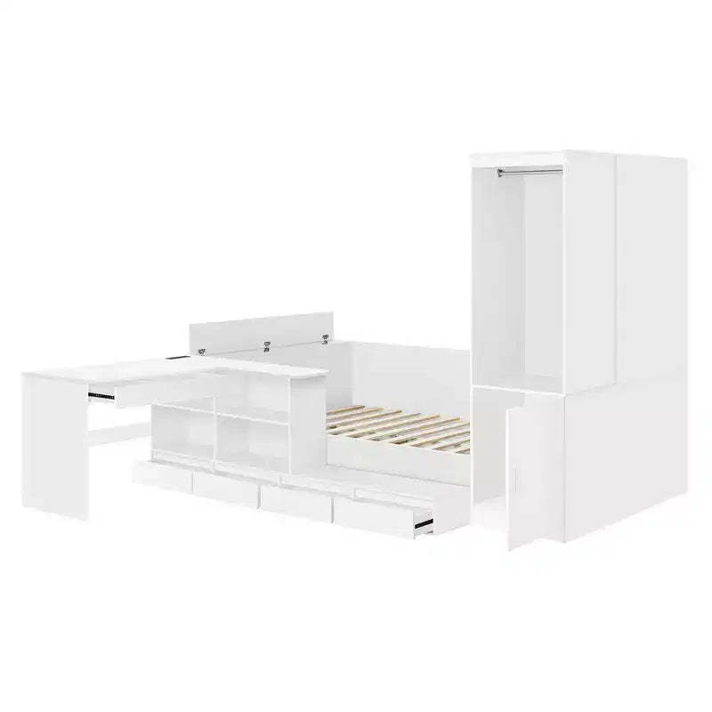 Letto completo con 6 cassetti, scrivania, armadio e guardaroba