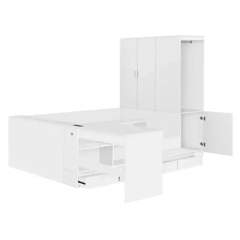 Letto completo con 6 cassetti, scrivania, armadio e guardaroba
