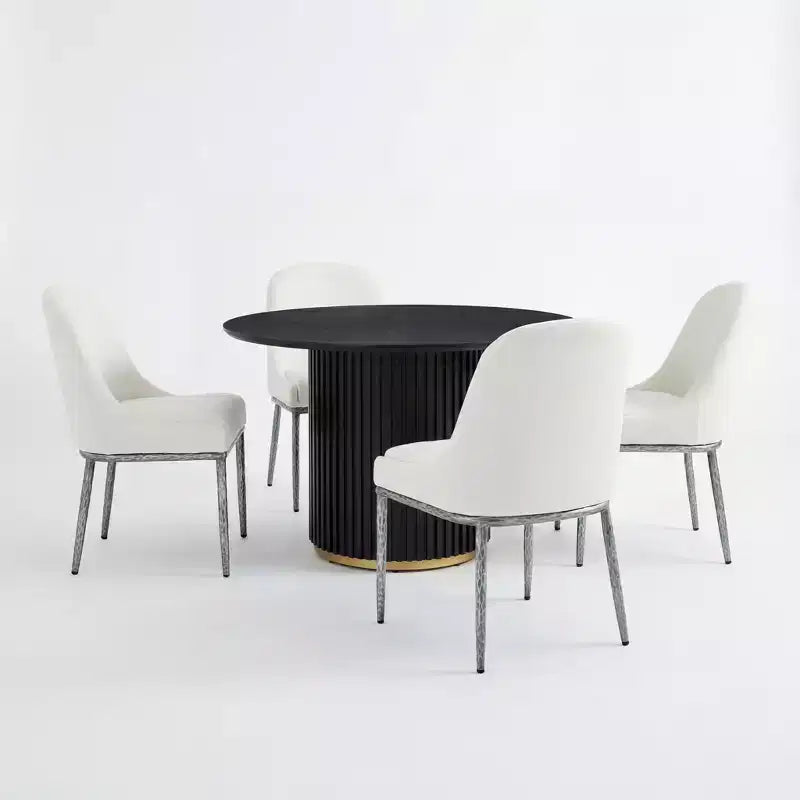Set da pranzo Linnea Industrial da 5 pezzi con sedie imbottite e tavolo rotondo con base a piedistallo