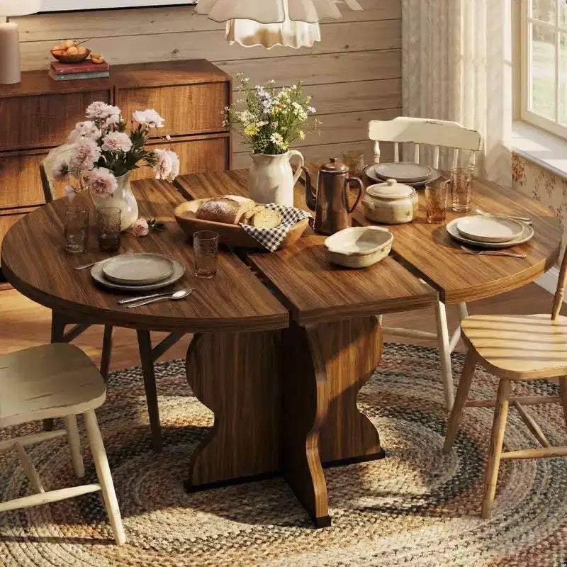 Tavolo da pranzo ovale allungabile salvaspazio per 4-8 persone - Piano in legno estensibile da 120-160 cm - Robusta struttura in metallo - Tavolo da cucina moderno stile farmhouse