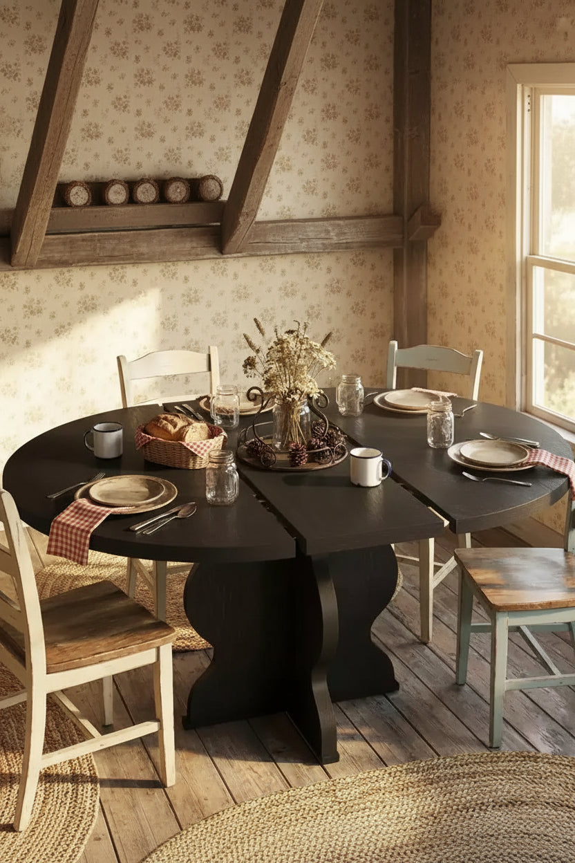 Space-Saving Extendable Oval Dining Table for 4-8 - 47-63 Expandable Wooden Top - Sturdy Metal Frame - Modern Farmhouse Kitchen Table