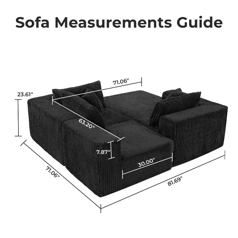 Divano componibile modulare Cloud 110 con chaise longue, divano a L con seduta profonda, divano componibile senza telaio rivestito in morbido velluto a coste