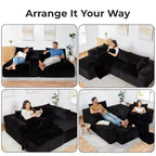 Divano componibile modulare Cloud 110 con chaise longue, divano a L con seduta profonda, divano componibile senza telaio rivestito in morbido velluto a coste