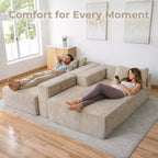 Divano componibile modulare Cloud 110 con chaise longue, divano a L con seduta profonda, divano componibile senza telaio rivestito in morbido velluto a coste