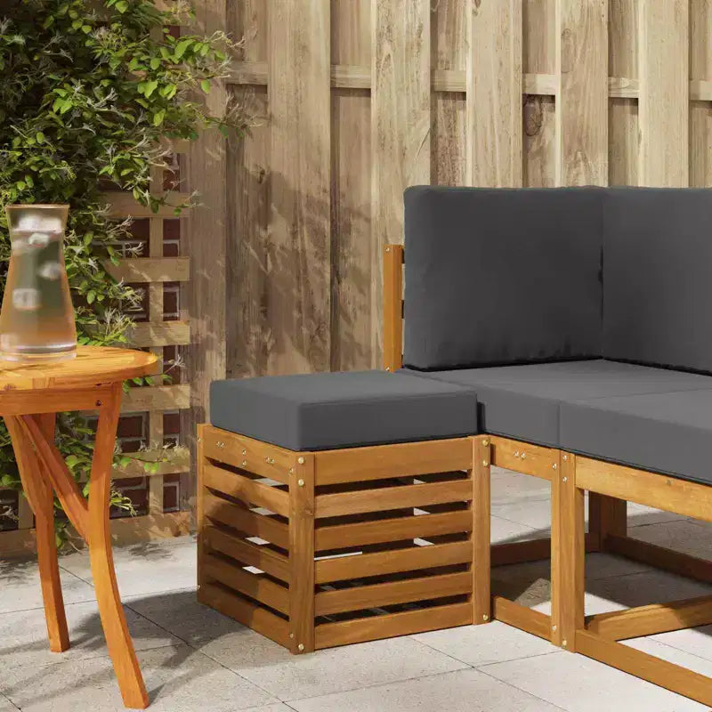 Panca sgabello 2 pezzi in legno massello di acacia naturale e antracite