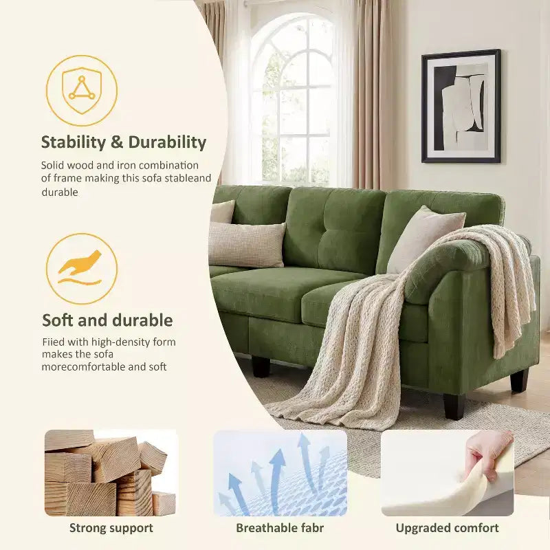 Divano a tre posti in stile moderno da 79 pollici, con pouf mobile e pouf contenitore