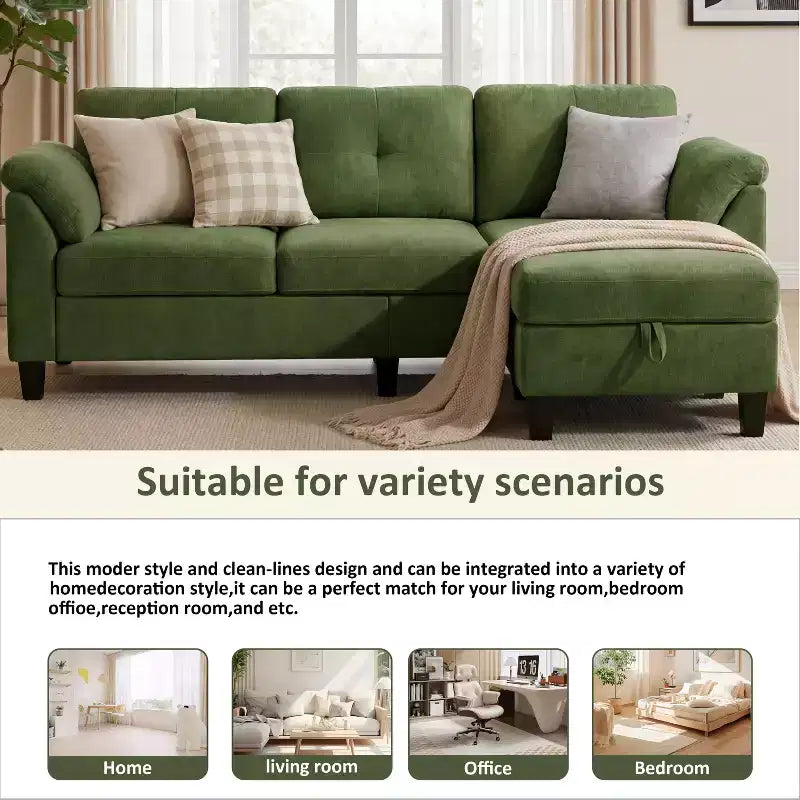 Divano a tre posti in stile moderno da 79 pollici, con pouf mobile e pouf contenitore
