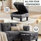 Divano a tre posti in stile moderno da 79 pollici, con pouf mobile e pouf contenitore