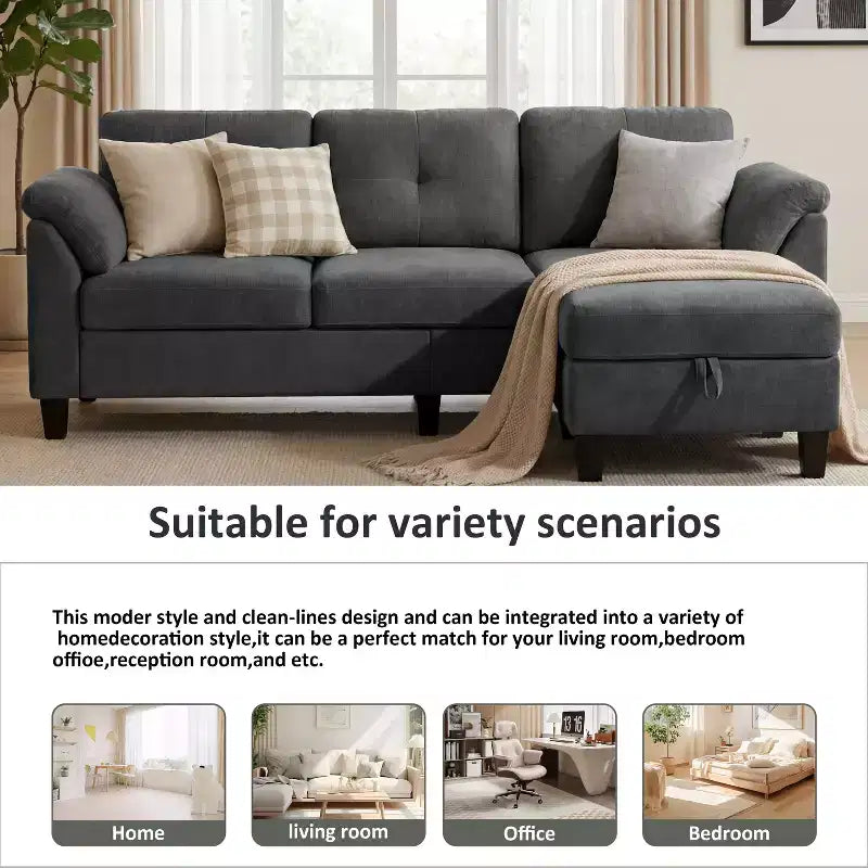 Divano a tre posti in stile moderno da 79 pollici, con pouf mobile e pouf contenitore