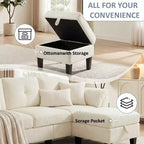 Divano a tre posti in stile moderno da 79 pollici, con pouf mobile e pouf contenitore