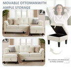 Divano a tre posti in stile moderno da 79 pollici, con pouf mobile e pouf contenitore