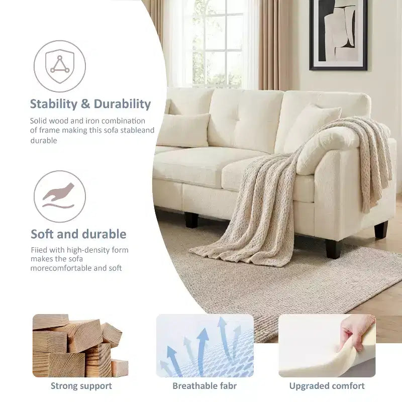Divano a tre posti in stile moderno da 79 pollici, con pouf mobile e pouf contenitore
