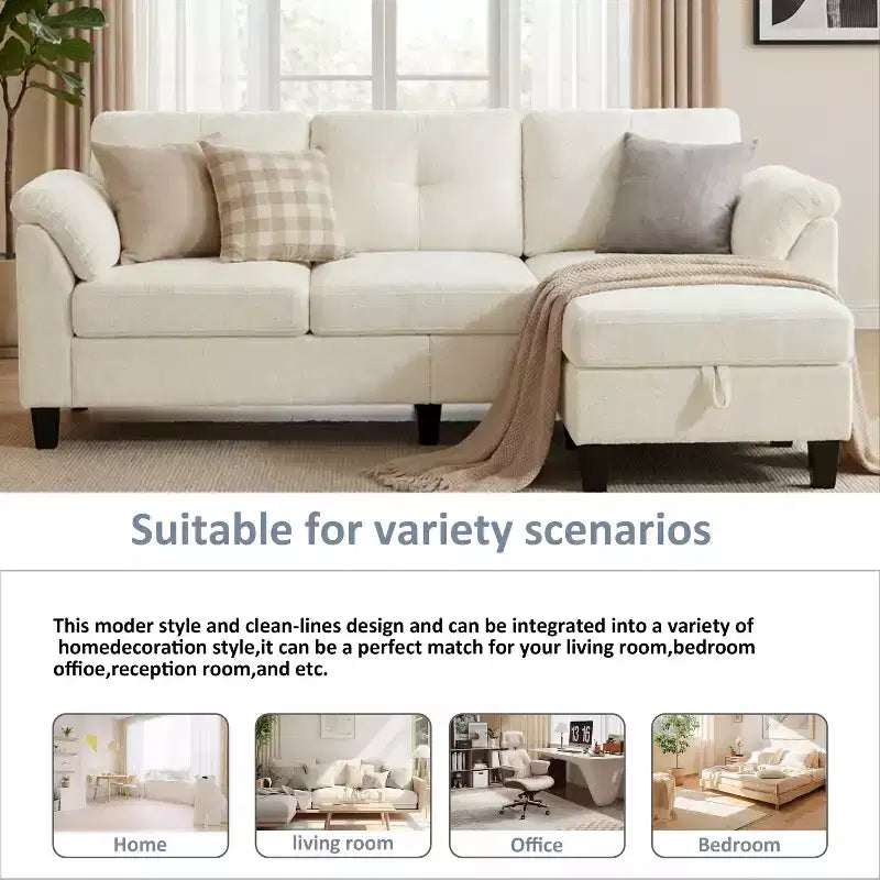 Divano a tre posti in stile moderno da 79 pollici, con pouf mobile e pouf contenitore
