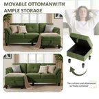 Divano a tre posti in stile moderno da 79 pollici, con pouf mobile e pouf contenitore