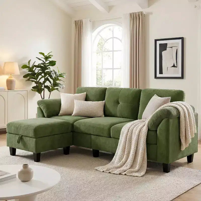 Divano a tre posti in stile moderno da 79 pollici, con pouf mobile e pouf contenitore