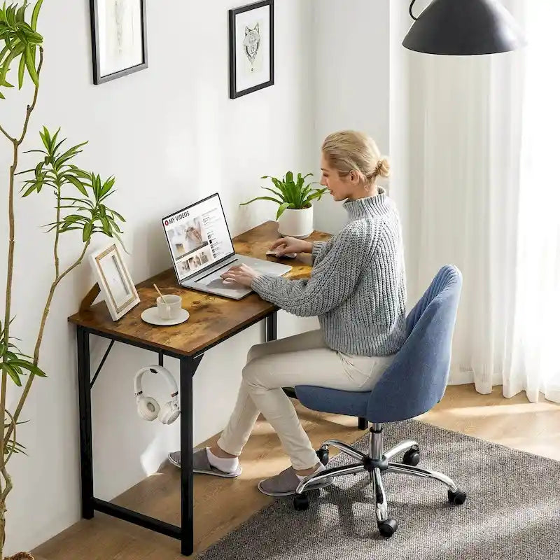 Scrivania moderna da ufficio per computer con tasca contenitore e gancio per cuffie, per camere da letto e angoli studio o piccoli uffici domestici
