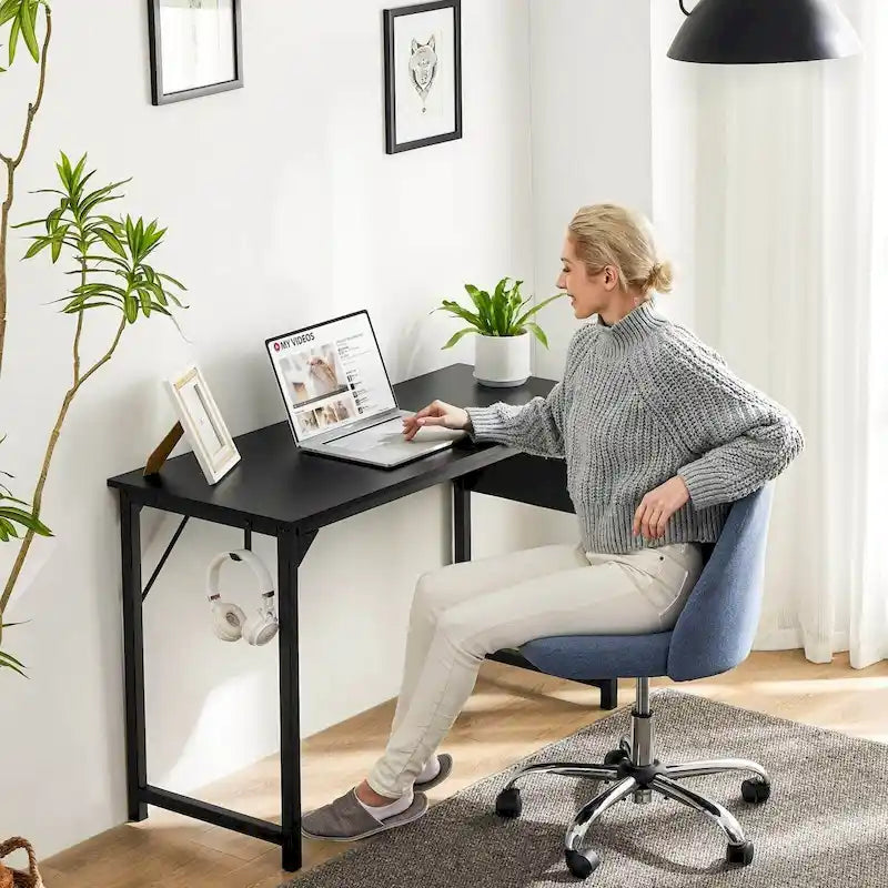 Scrivania moderna da ufficio per computer con tasca contenitore e gancio per cuffie, per camere da letto e angoli studio o piccoli uffici domestici