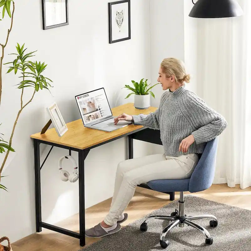 Scrivania moderna da ufficio per computer con tasca contenitore e gancio per cuffie, per camere da letto e angoli studio o piccoli uffici domestici