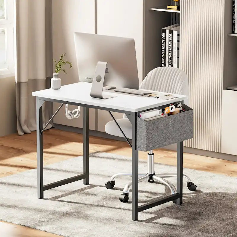 Moderner Computer-Schreibtisch für das Homeoffice mit Aufbewahrungstasche und Kopfhörerhaken für Schlafzimmer, Lernecken oder kleine Homeoffices
