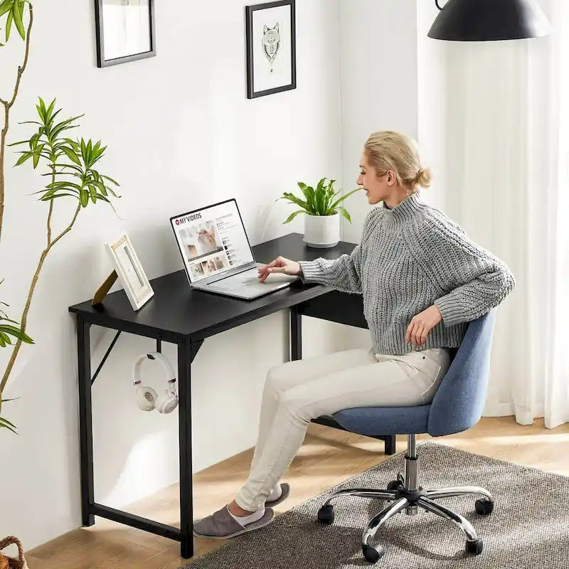 Moderner Computer-Schreibtisch für das Homeoffice mit Aufbewahrungstasche und Kopfhörerhaken für Schlafzimmer, Lernecken oder kleine Homeoffices