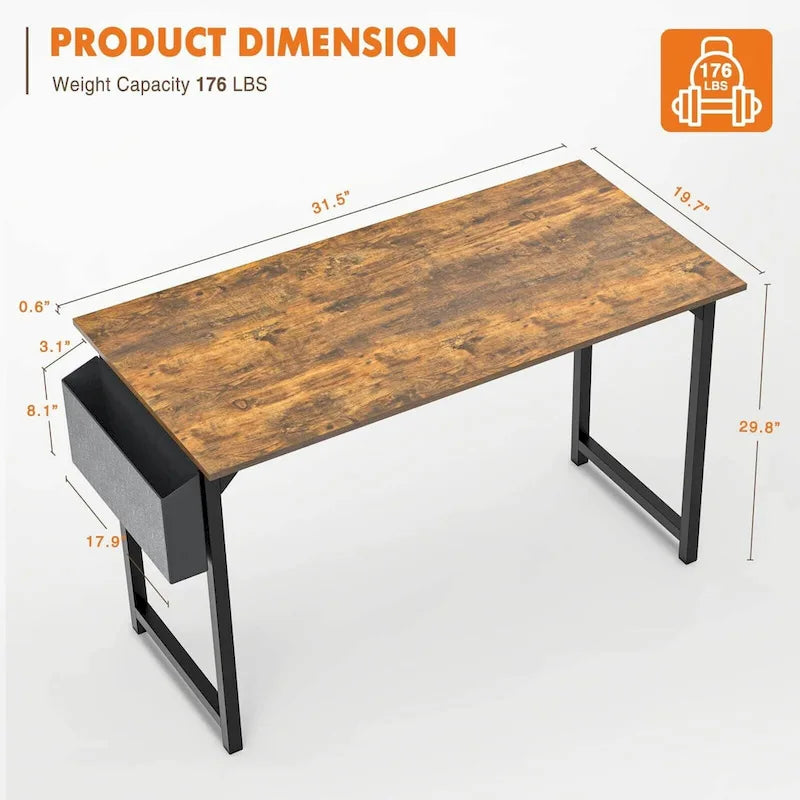 Moderner Computer-Schreibtisch für das Homeoffice mit Aufbewahrungstasche und Kopfhörerhaken für Schlafzimmer, Lernecken oder kleine Homeoffices