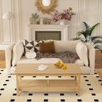 2-Tier Rectangular Coffee Table with Rattan Storage Shelf - 47.2L x 23.6W x 17.7H