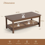2-Tier Rectangular Coffee Table with Rattan Storage Shelf - 47.2L x 23.6W x 17.7H