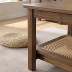 2-Tier Rectangular Coffee Table with Rattan Storage Shelf - 47.2L x 23.6W x 17.7H