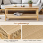 2-Tier Rectangular Coffee Table with Rattan Storage Shelf - 47.2L x 23.6W x 17.7H