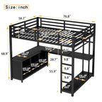 Metall-Hochbett mit Kleiderschrank und L-förmigem Schreibtisch - platzsparendes Bett in Queen-/Full-Größe mit Aufbewahrungswürfeln und Regalen für Jugendliche/Erwachsene