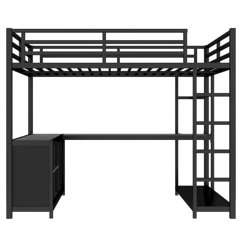 Metall-Hochbett mit Kleiderschrank und L-förmigem Schreibtisch - platzsparendes Bett in Queen-/Full-Größe mit Aufbewahrungswürfeln und Regalen für Jugendliche/Erwachsene