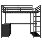 Metall-Hochbett mit Kleiderschrank und L-förmigem Schreibtisch - platzsparendes Bett in Queen-/Full-Größe mit Aufbewahrungswürfeln und Regalen für Jugendliche/Erwachsene