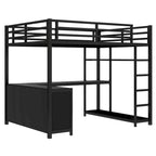 Metall-Hochbett mit Kleiderschrank und L-förmigem Schreibtisch - platzsparendes Bett in Queen-/Full-Größe mit Aufbewahrungswürfeln und Regalen für Jugendliche/Erwachsene