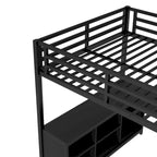 Metall-Hochbett mit Kleiderschrank und L-förmigem Schreibtisch - platzsparendes Bett in Queen-/Full-Größe mit Aufbewahrungswürfeln und Regalen für Jugendliche/Erwachsene