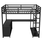 Metall-Hochbett mit Kleiderschrank und L-förmigem Schreibtisch - platzsparendes Bett in Queen-/Full-Größe mit Aufbewahrungswürfeln und Regalen für Jugendliche/Erwachsene