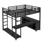Metall-Hochbett mit Kleiderschrank und L-förmigem Schreibtisch - platzsparendes Bett in Queen-/Full-Größe mit Aufbewahrungswürfeln und Regalen für Jugendliche/Erwachsene