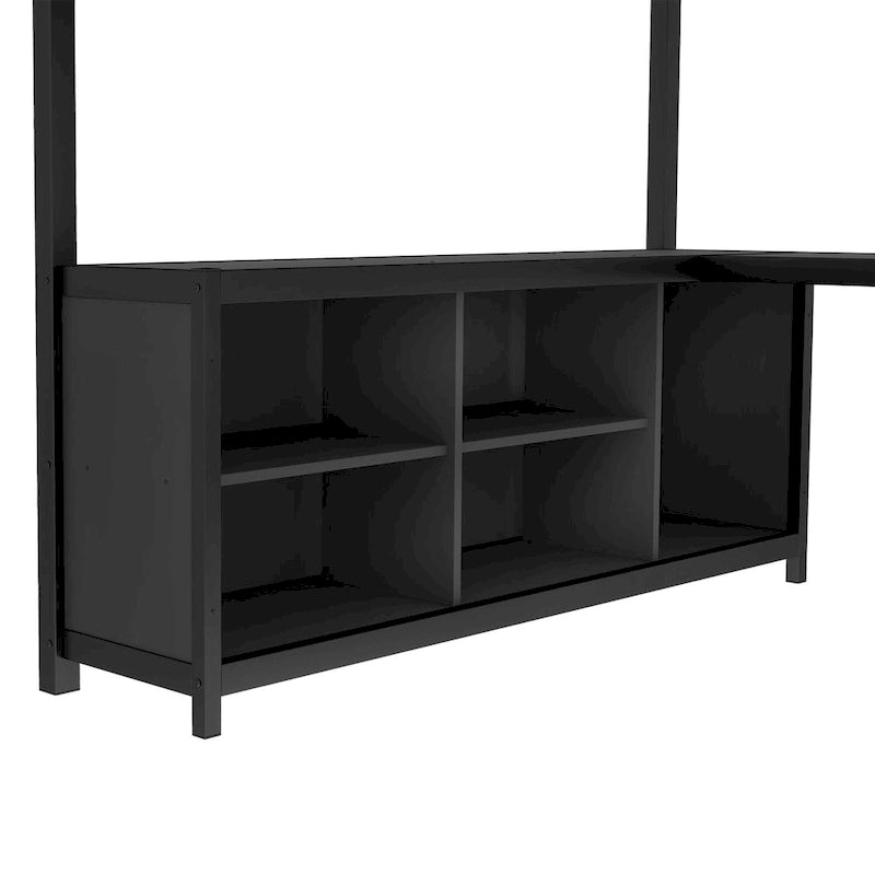 Metall-Hochbett mit Kleiderschrank und L-förmigem Schreibtisch - platzsparendes Bett in Queen-/Full-Größe mit Aufbewahrungswürfeln und Regalen für Jugendliche/Erwachsene
