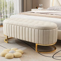 Eleganter Samt-Aufbewahrungshocker mit Knopfheftung, gepolsterte Bank mit Metallbeinen für das Schlafzimmer