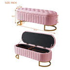 Eleganter Samt-Aufbewahrungshocker mit Knopfheftung, gepolsterte Bank mit Metallbeinen für das Schlafzimmer