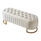 Eleganter Samt-Aufbewahrungshocker mit Knopfheftung, gepolsterte Bank mit Metallbeinen für das Schlafzimmer